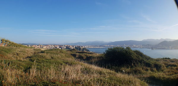 Scenic view of bay against sky