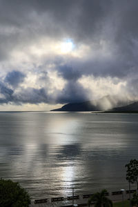 Scenic view of sea against storm clouds