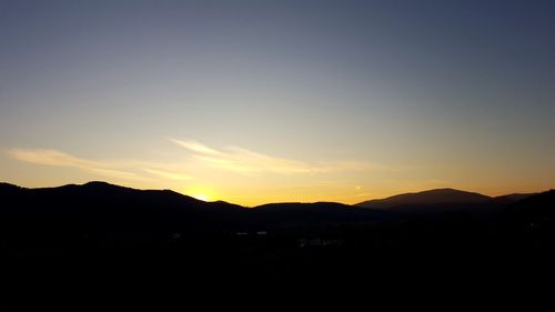 Scenic view of silhouette mountains against sky during sunset