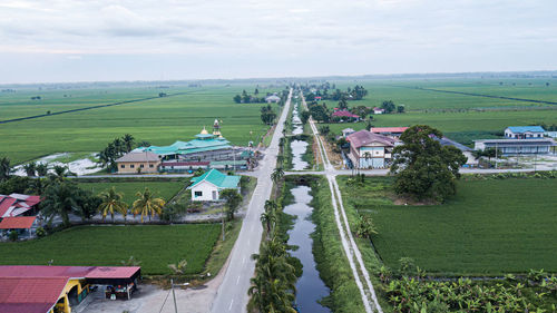 High angle view of cityscape against sky