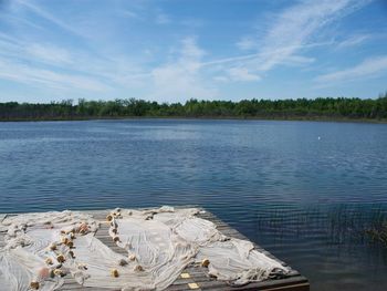 High angle view of wooden pier at lake