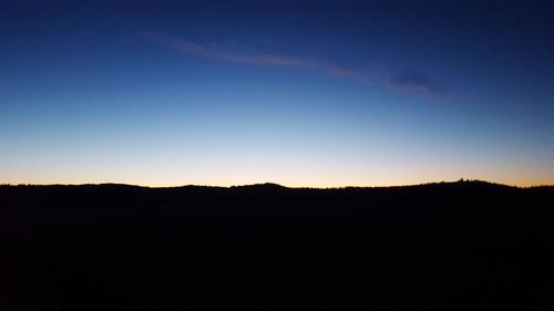 Silhouette landscape against clear sky at sunset