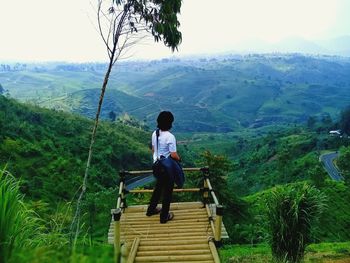 Rear view of man looking at mountain