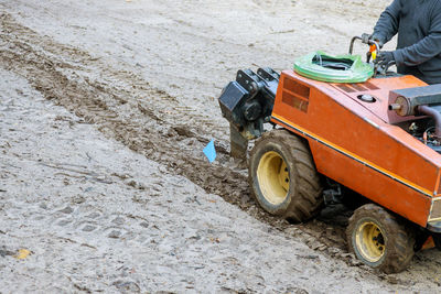 High angle view of man working on road