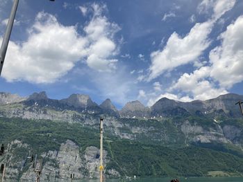 Scenic view of mountains against cloudy sky