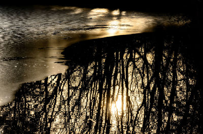 Reflection of sun in lake during sunset