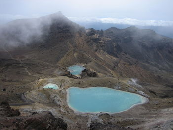 High angle view of lakes and mountains