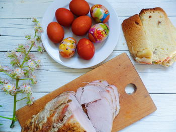 High angle view of breakfast on table