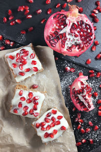 High angle view of cookies on table