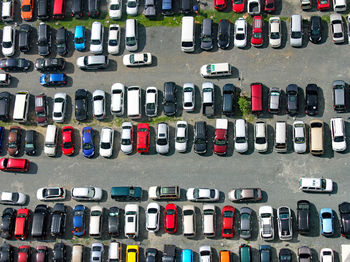 High angle view of cars in parking lot