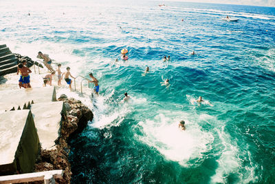 High angle view of people on beach