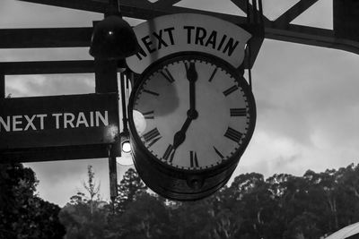 Low angle view of sign against sky