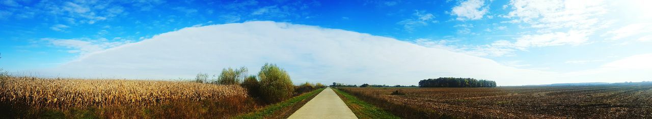 Panoramic view of landscape against blue sky