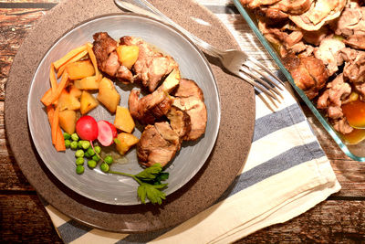 High angle view of meal served in plate