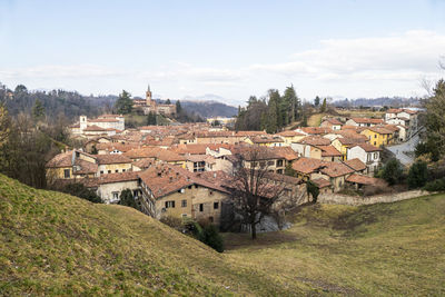 High angle view of townscape against sky