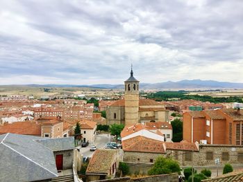 High angle view of townscape against sky