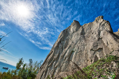 Low angle view of rocks against sky