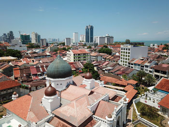 High angle view of buildings in city