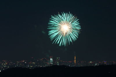 Firework display at night