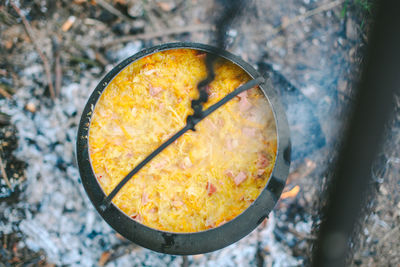 High angle view of food cooking outdoors