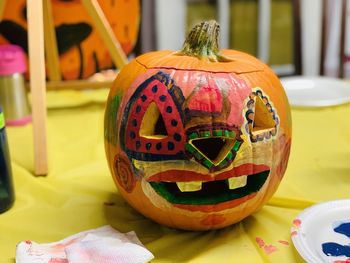 Close-up of pumpkin on table