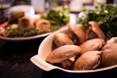 Close-up of mushrooms in bowl