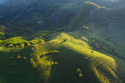 Beautiful spring landscape between the green hills of transylvania, at dumesti