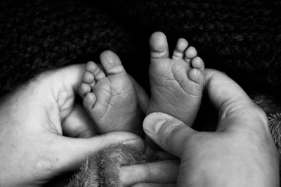 Close-up of baby holding hands