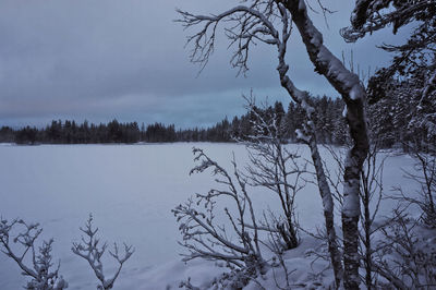 Scenic view of frozen lake against sky during winter