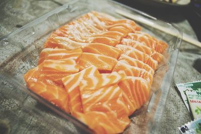 Close-up of sushi in tray