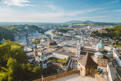 High angle view of townscape against sky