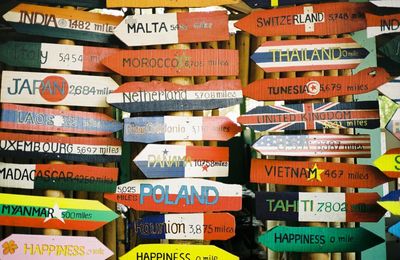 Close-up of signboards for sale
