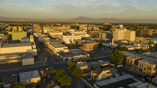 High angle view of townscape against sky