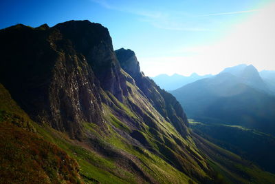 Scenic view of rocky mountains against sky