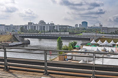 View of buildings against cloudy sky