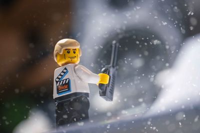 View of toy car on window