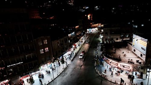 High angle view of crowd at night