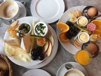 Directly above shot of breakfast served on table