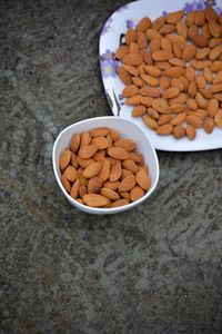 High angle view of chocolate in bowl on table