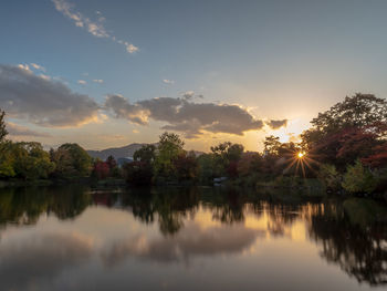 Scenic view of lake against sky during sunset