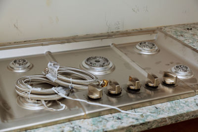 High angle view of typewriter on table