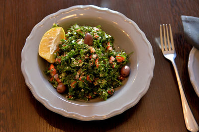 High angle view of meal served in plate