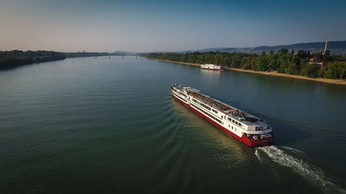 High angle view of boats in river