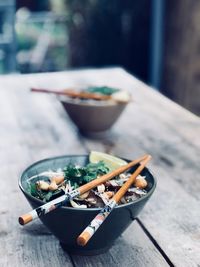 Close-up of food on table