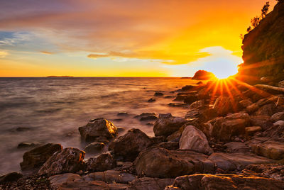 Scenic view of sea against sky during sunset