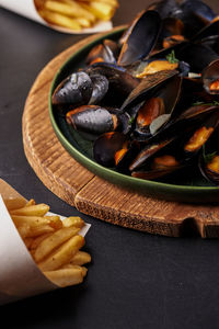 High angle view of food in plate on table