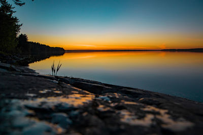 Scenic view of lake against sky during sunset