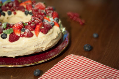 Close-up of cake in plate on table