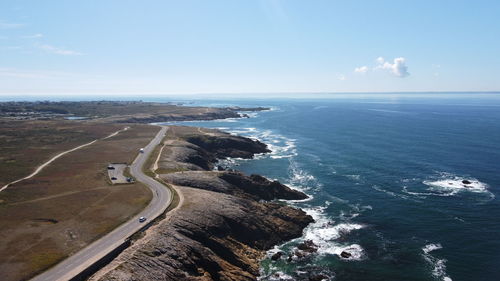 Scenic drone view of the coast line of quiberon