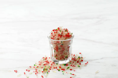 Biji delima sekoteng pacar cina, dried sago pearl topping for traditional dessert in indonesia, 